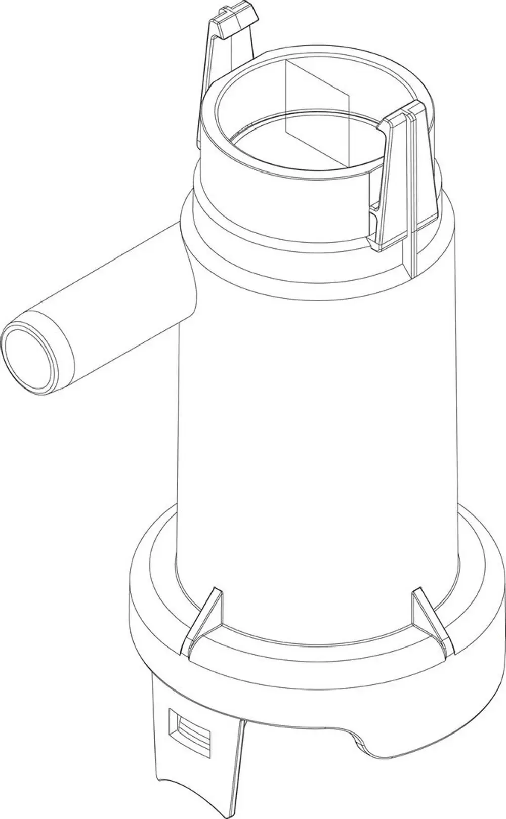 Bosch Venturirohr in technischer Zeichnung. Zylindrische Form mit Anschluss- und Klammervorrichtungen zur Verbindung in einem Systems.